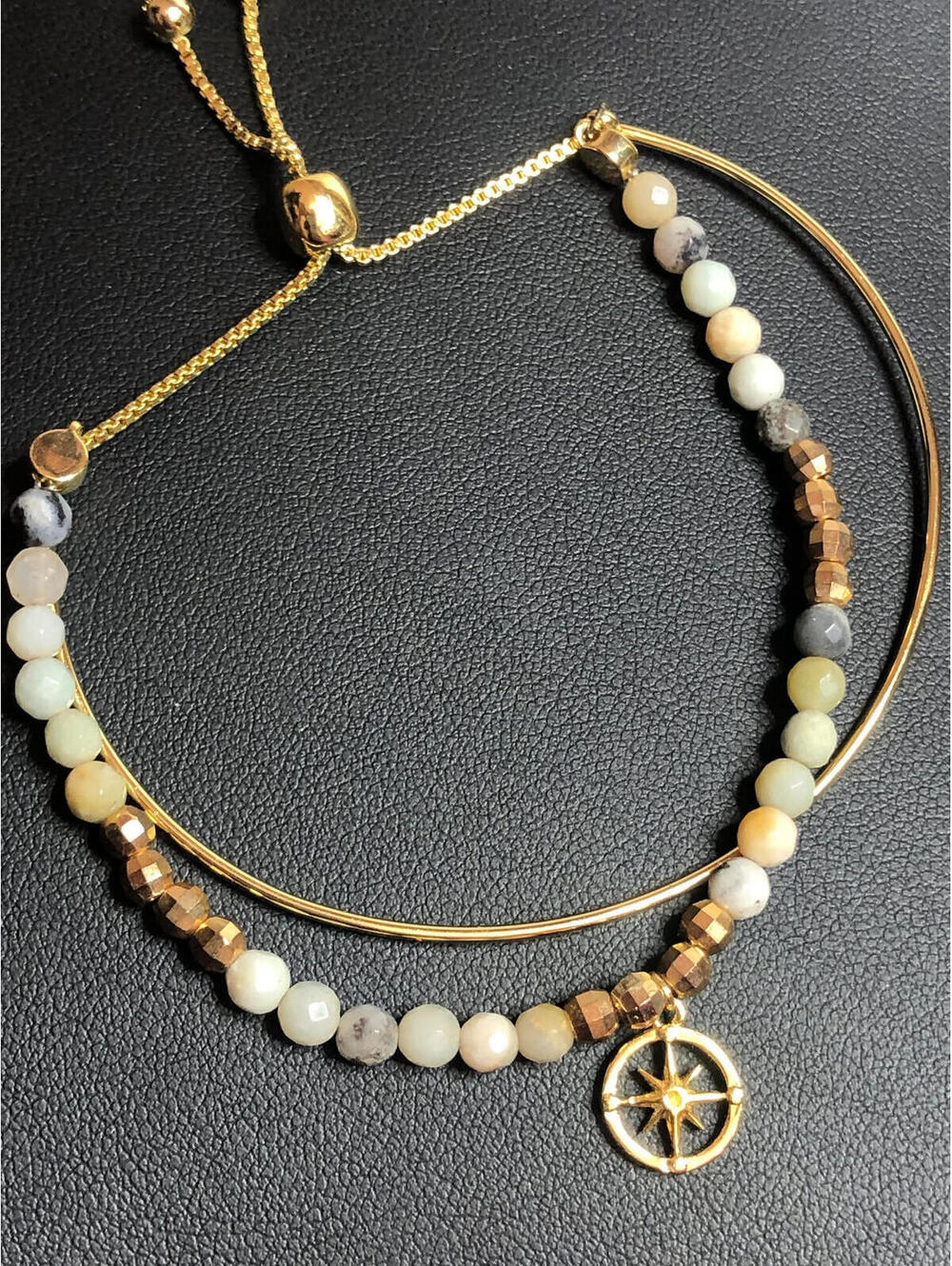 3811 LACN goldtone beaded star adjustable layered bracelet